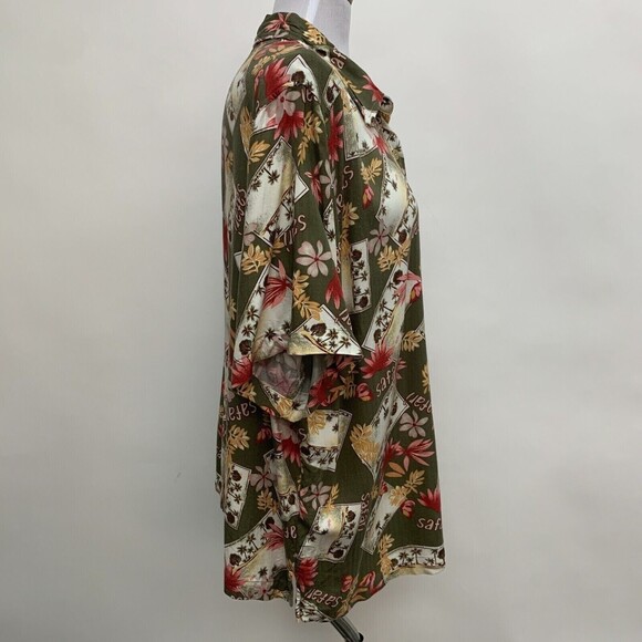 Bahama Beach Woman Top Shirt 2X Multicolor Olive Green Pink Red Floral Safari - Picture 4 of 6